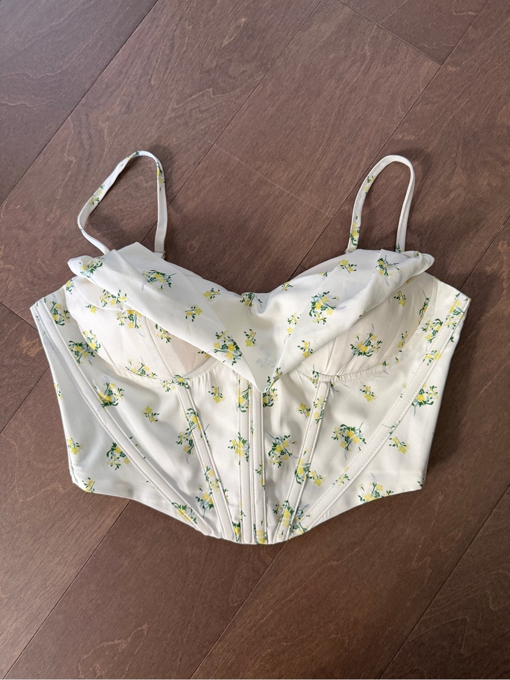 Floral Bustier Top with cowl in Cream with Yellow Blossoms